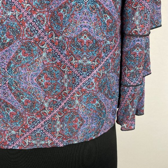 Ella Moss S Patterned Off The Shoulder Rayon Blouse Tiered Ruffle Bell Sleeves - Picture 10 of 12